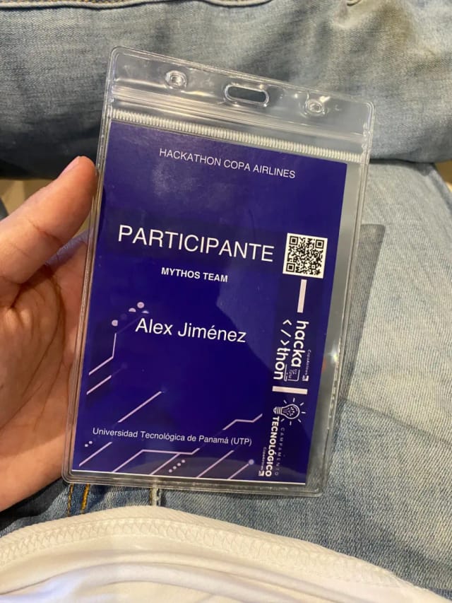 Gafete de participante de Alex Jiménez, Mythos Team